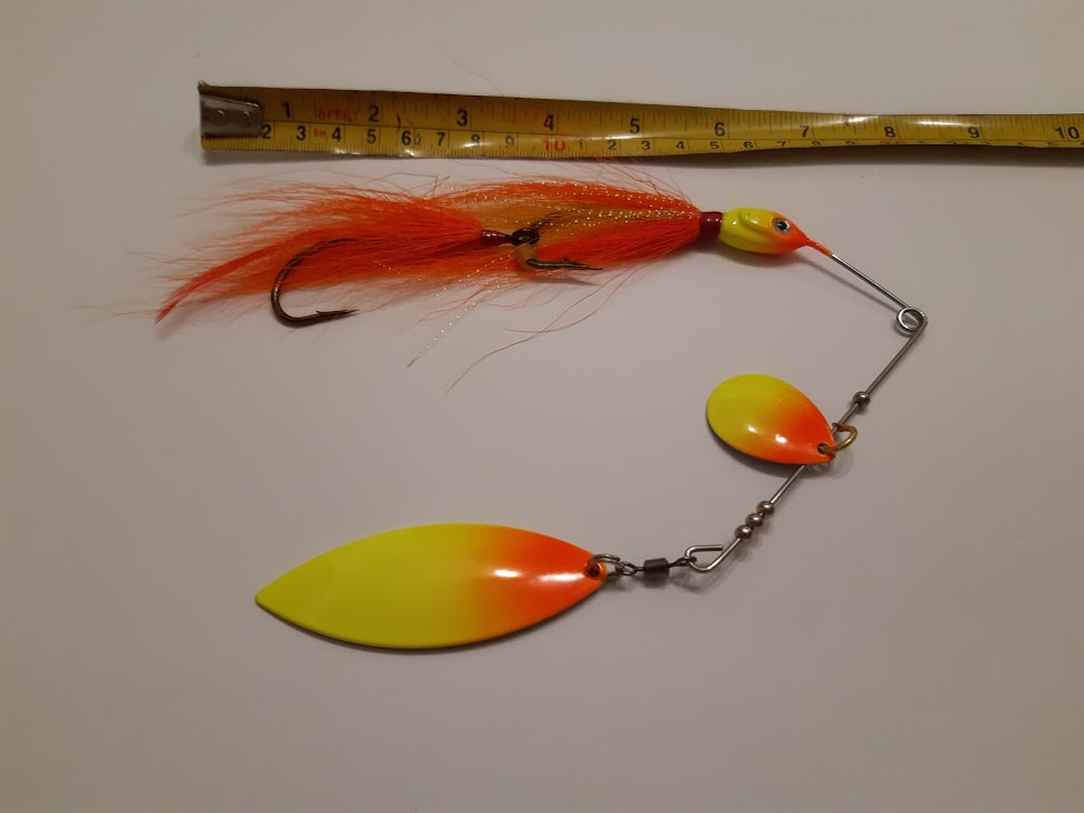 8 Inline Spinner Musky Bait French Blade 2 Treble Natural Single Buck Tail  - Mehfil Indian Restaurant